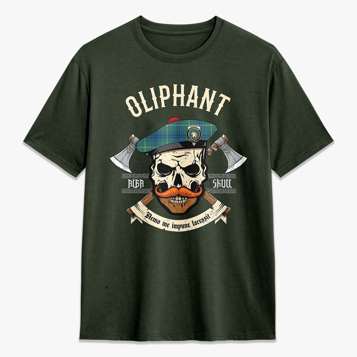 Oliphant Ancient Tartan Crest 2D T-shirt - Alba Skull Style