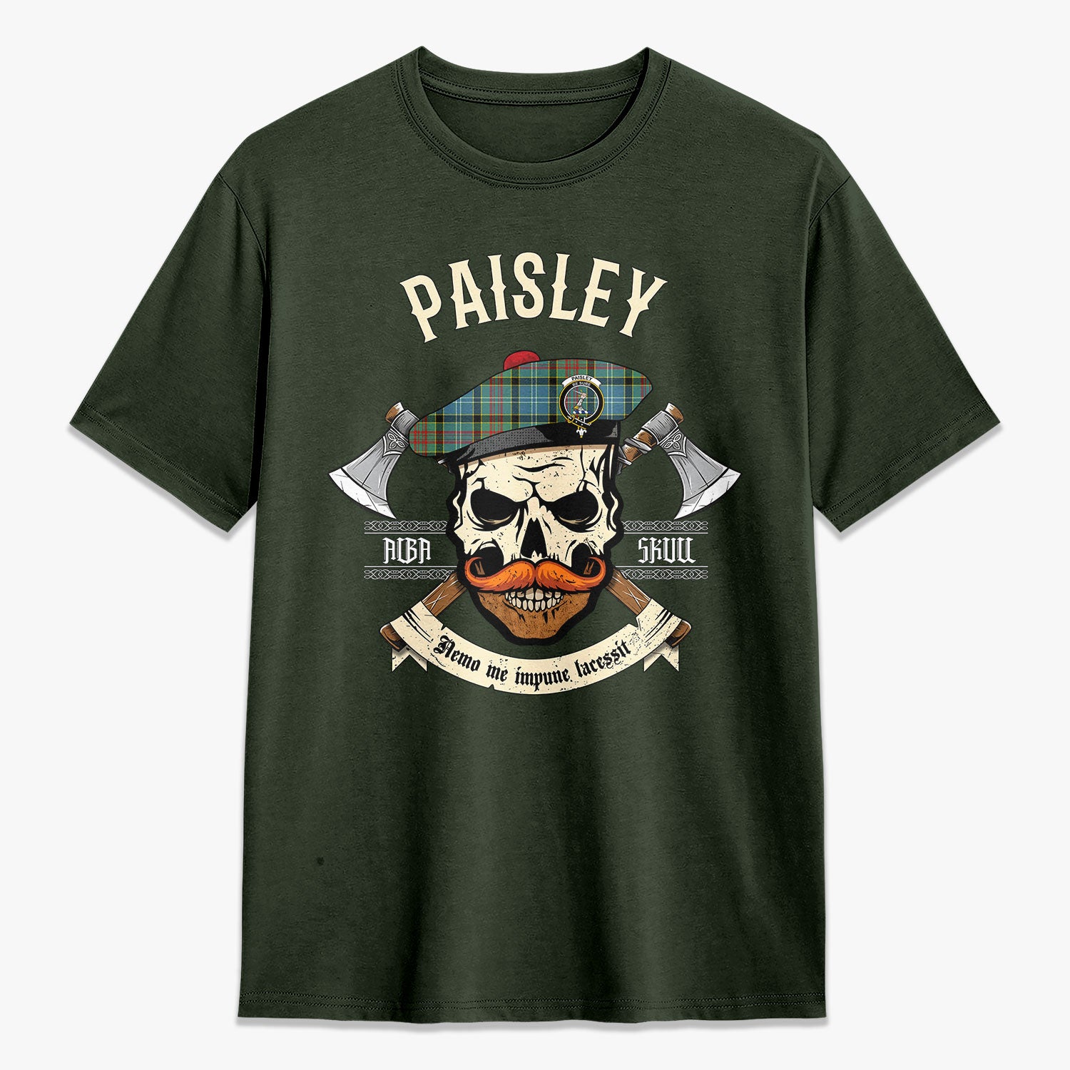 Paisley District Tartan Crest 2D T-shirt - Alba Skull Style