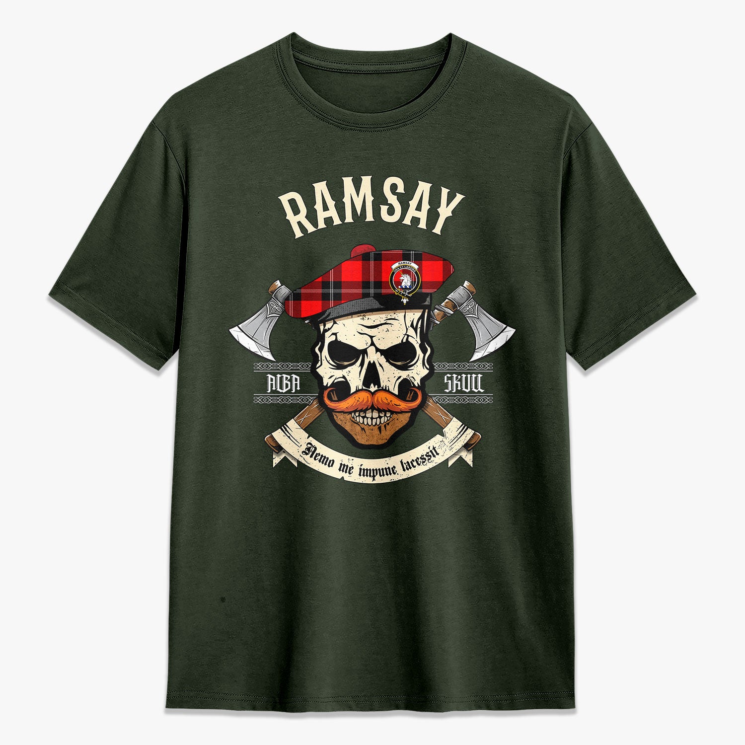 Ramsay Modern Tartan Crest 2D T-shirt - Alba Skull Style