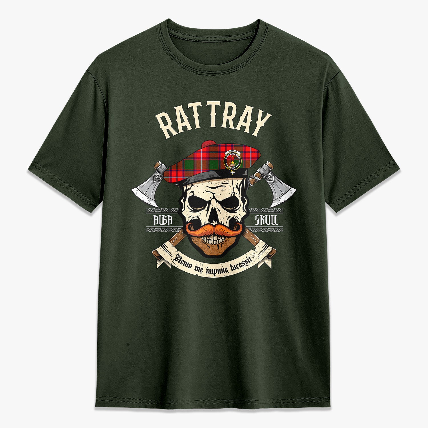 Rattray Modern Tartan Crest 2D T-shirt - Alba Skull Style