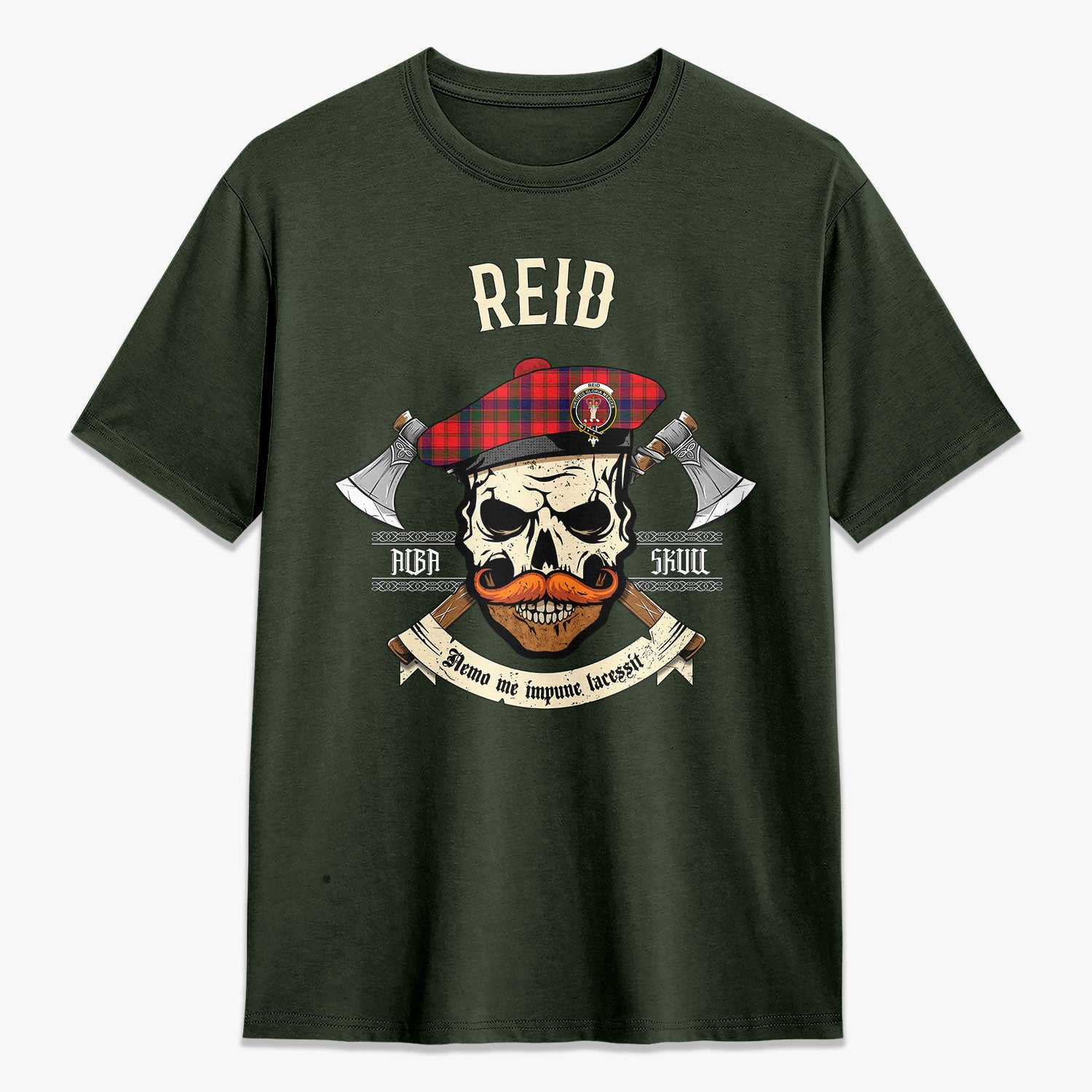 Reid Modern Tartan Crest 2D T-shirt - Alba Skull Style