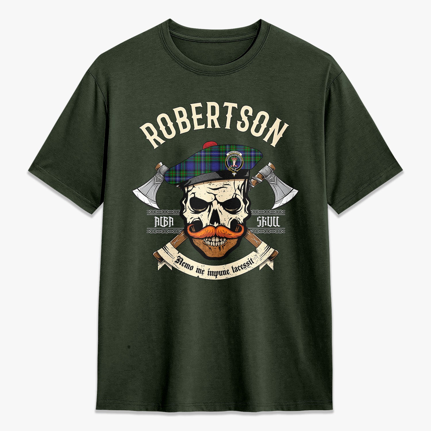 Robertson Hunting Modern Tartan Crest 2D T-shirt - Alba Skull Style