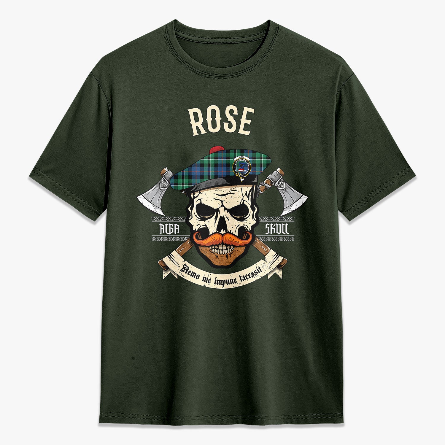 Rose Hunting Ancient Tartan Crest 2D T-shirt - Alba Skull Style