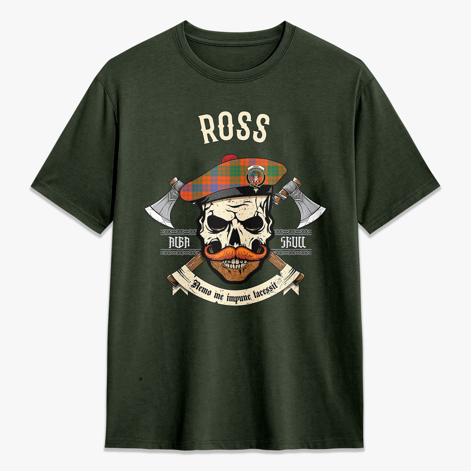 Ross Ancient Tartan Crest 2D T-shirt - Alba Skull Style