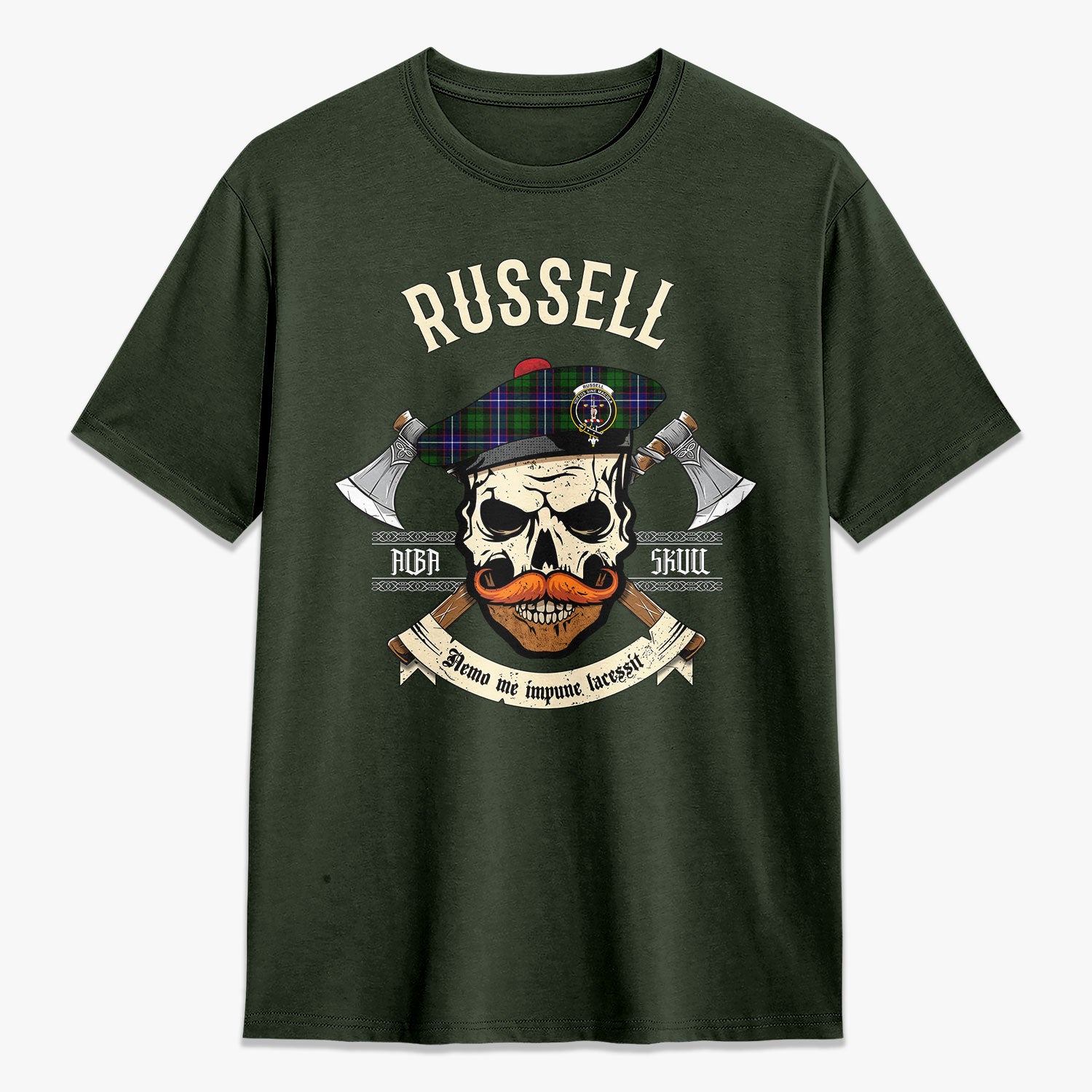 Russell Modern Tartan Crest 2D T-shirt - Alba Skull Style