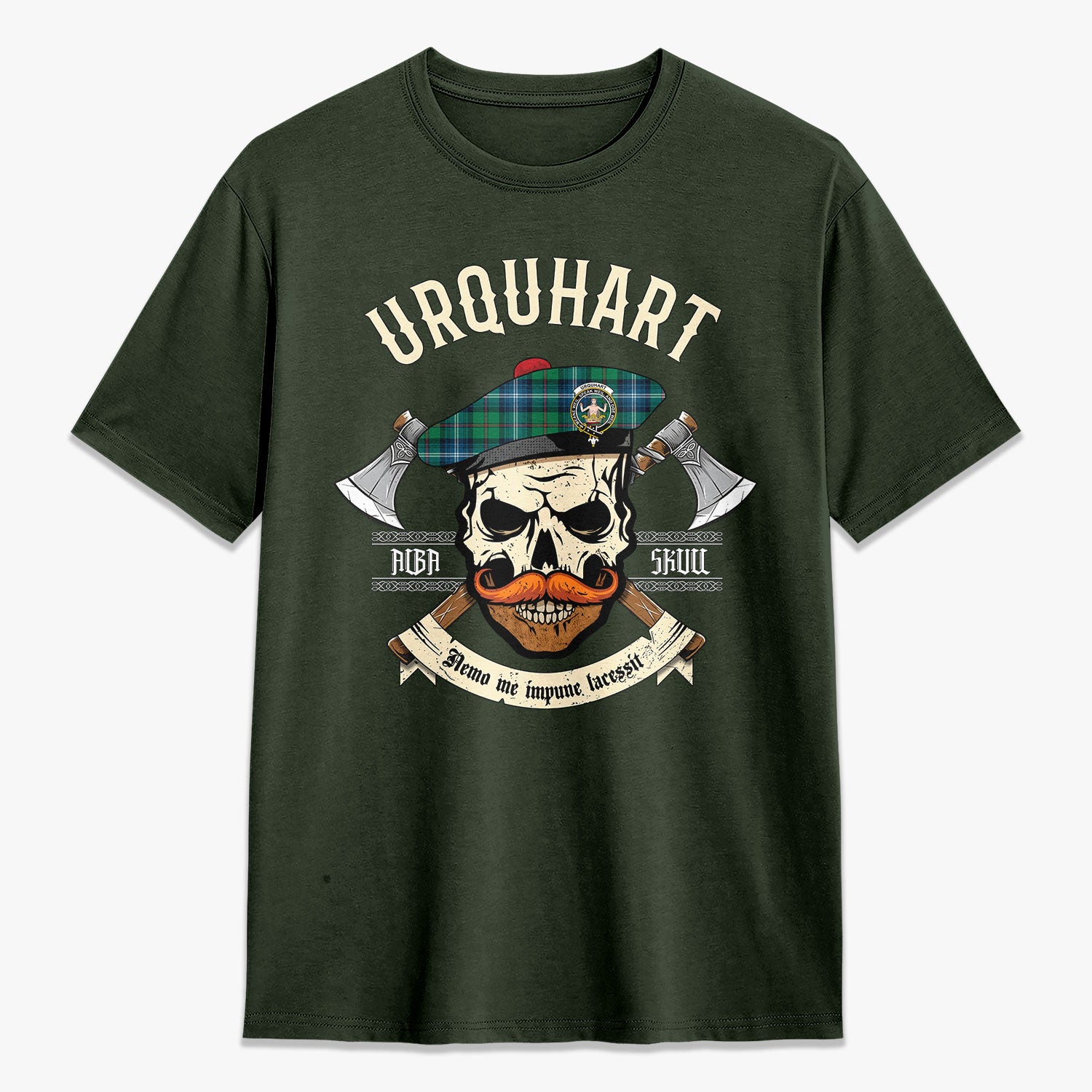 Urquhart Ancient Tartan Crest 2D T-shirt - Alba Skull Style