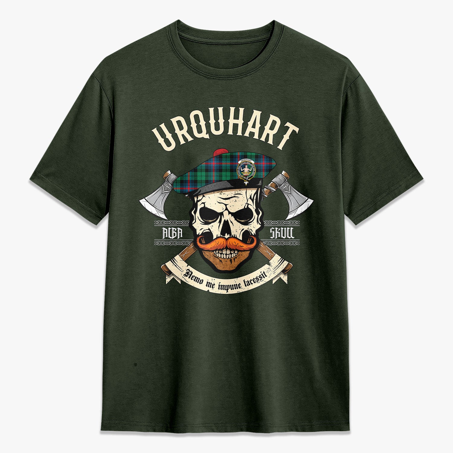 Urquhart Broad Red Ancient Tartan Crest 2D T-shirt - Alba Skull Style