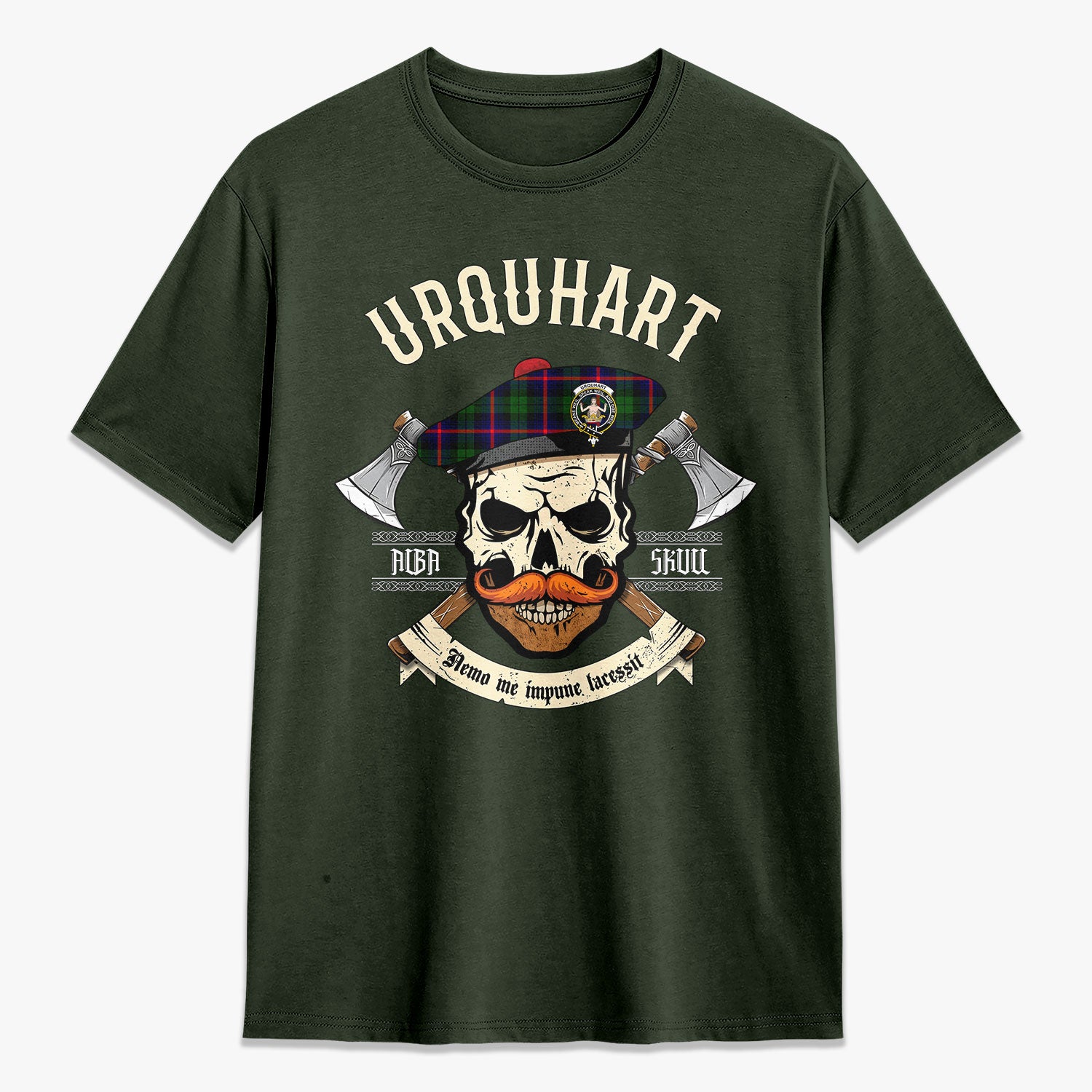 Urquhart Modern Tartan Crest 2D T-shirt - Alba Skull Style