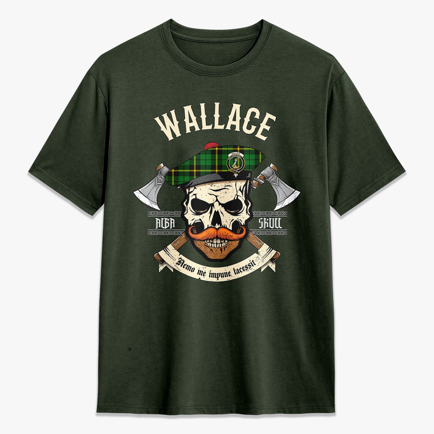 Wallace Hunting Modern Tartan Crest 2D T-shirt - Alba Skull Style