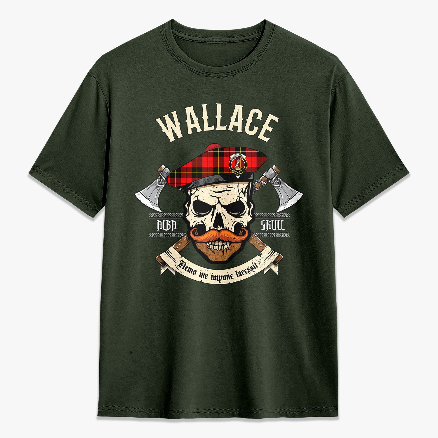 Wallace Hunting Red Tartan Crest 2D T-shirt - Alba Skull Style