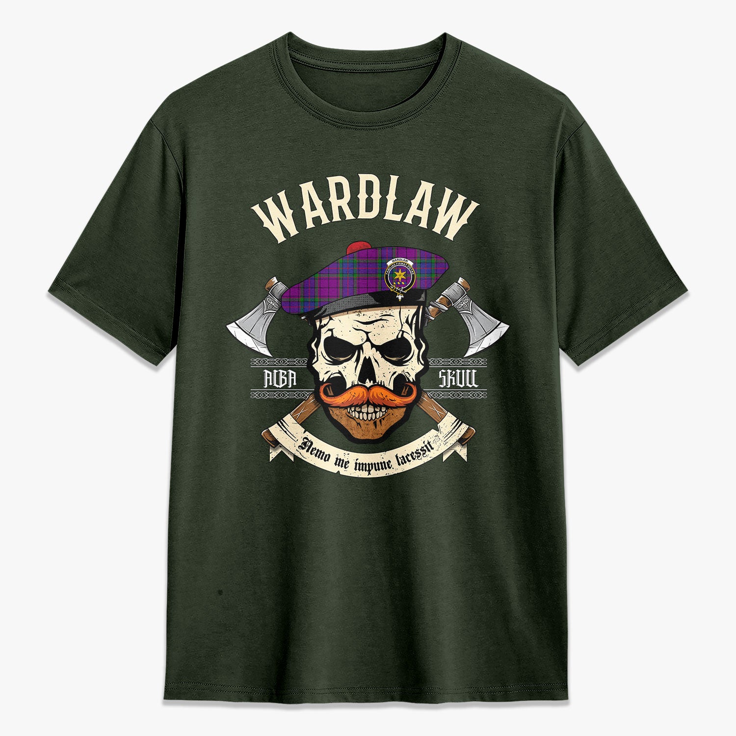 Wardlaw Modern Tartan Crest 2D T-shirt - Alba Skull Style