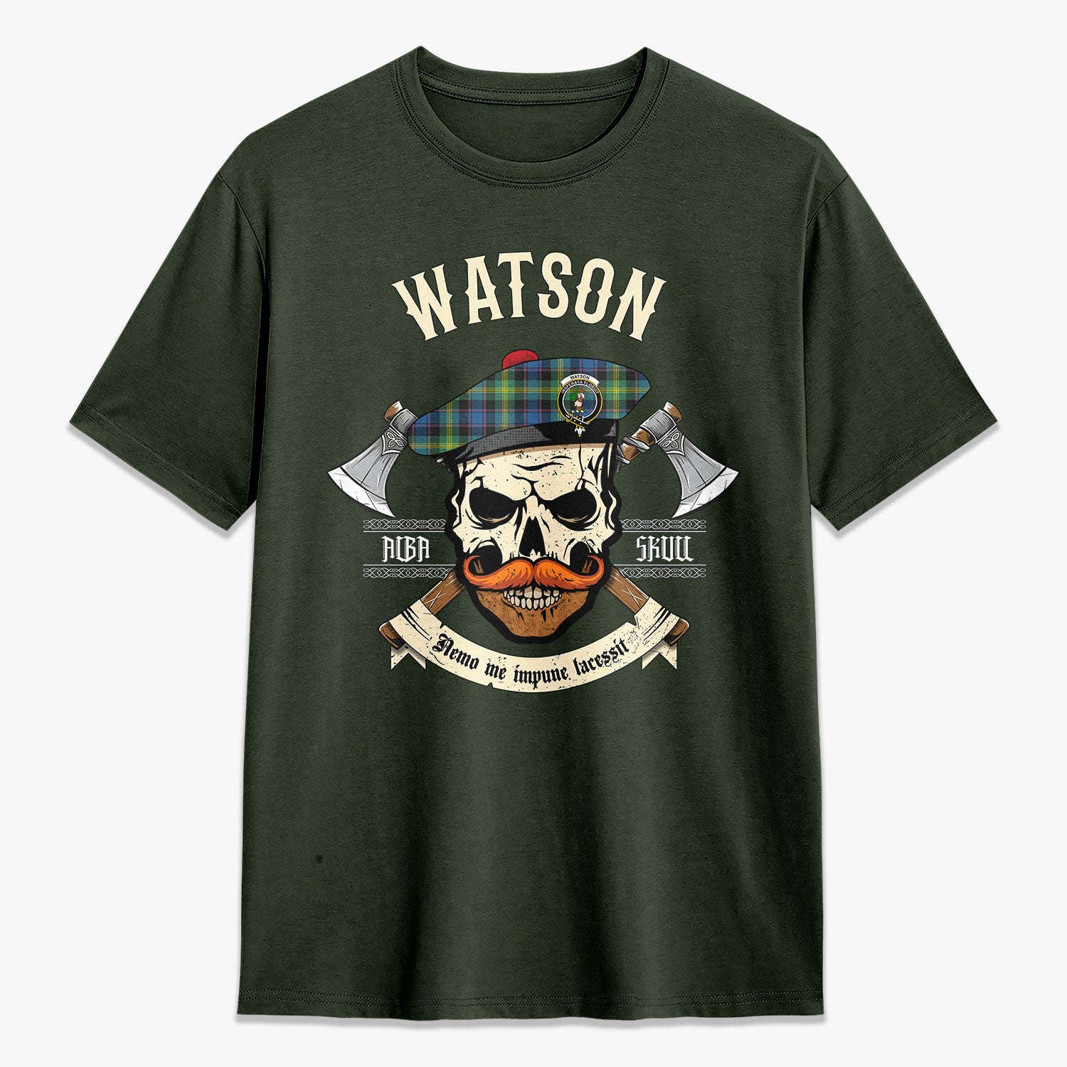 Watson Ancient Tartan Crest 2D T-shirt - Alba Skull Style