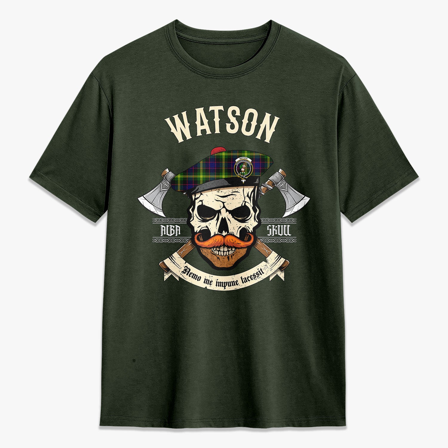 Watson Modern Tartan Crest 2D T-shirt - Alba Skull Style