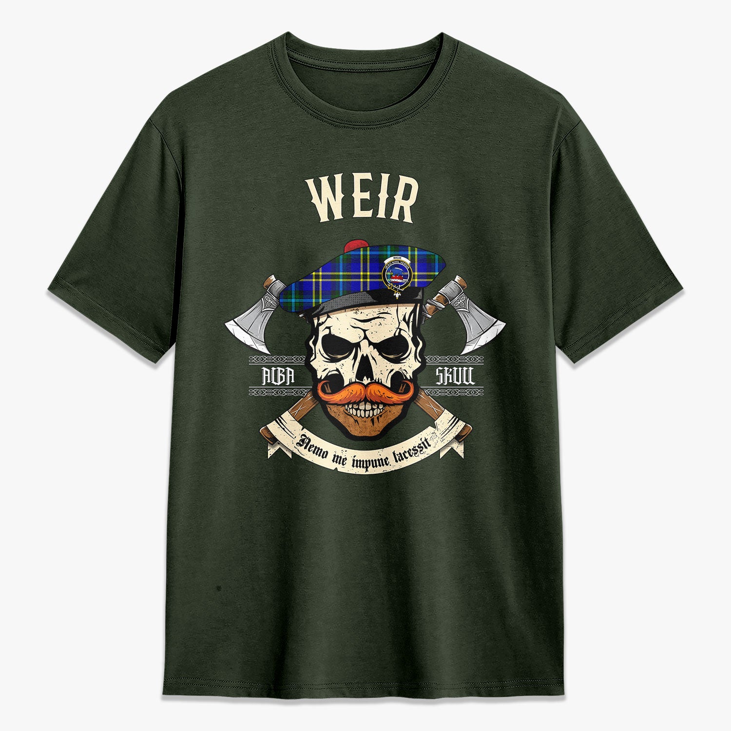 Weir Modern Tartan Crest 2D T-shirt - Alba Skull Style