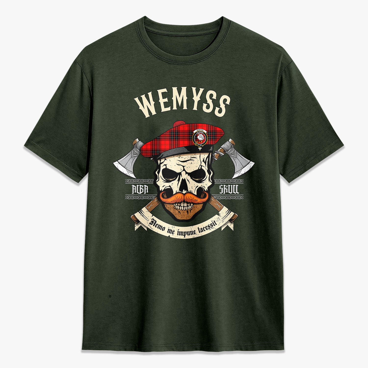 Wemyss Modern Tartan Crest 2D T-shirt - Alba Skull Style