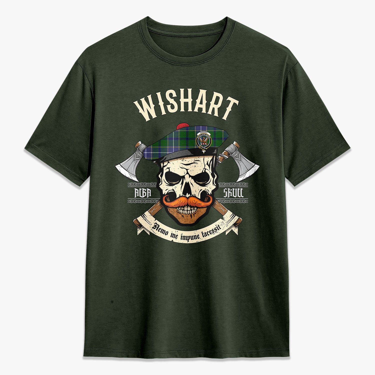 Wishart Hunting Tartan Crest 2D T-shirt - Alba Skull Style