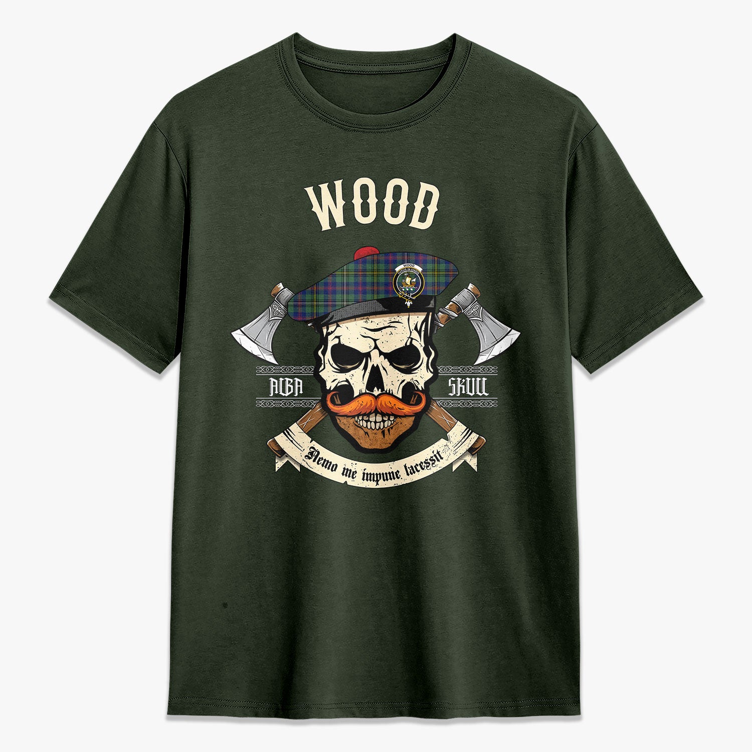 Wood Tartan Crest 2D T-shirt - Alba Skull Style