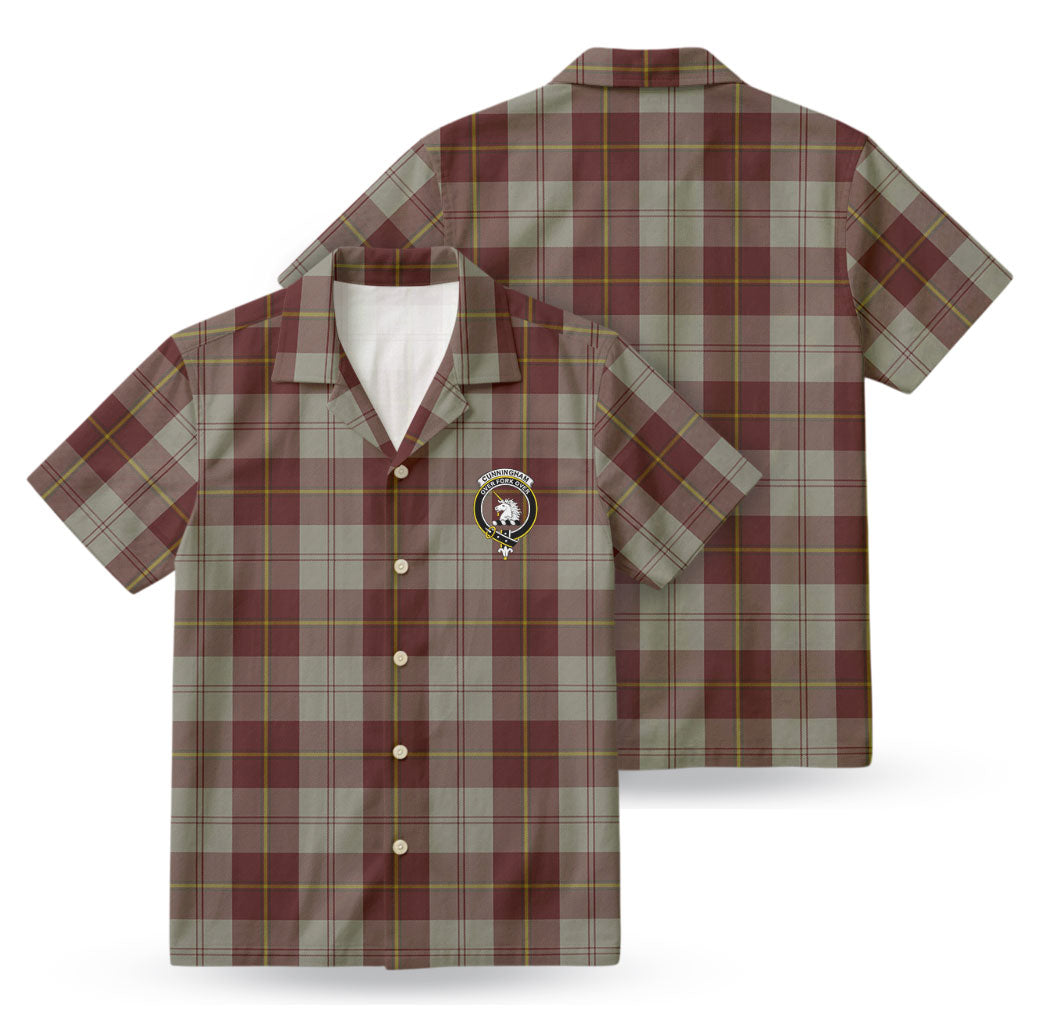 Cunningham Burgundy Dancers Tartan Crest Hawaiian Shirt