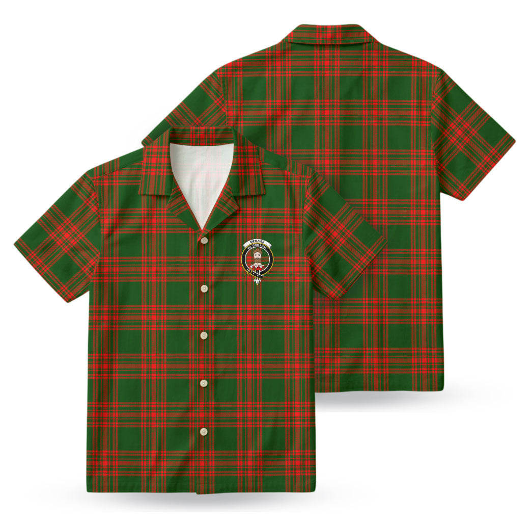 Menzies Green Modern Tartan Crest Hawaiian Shirt