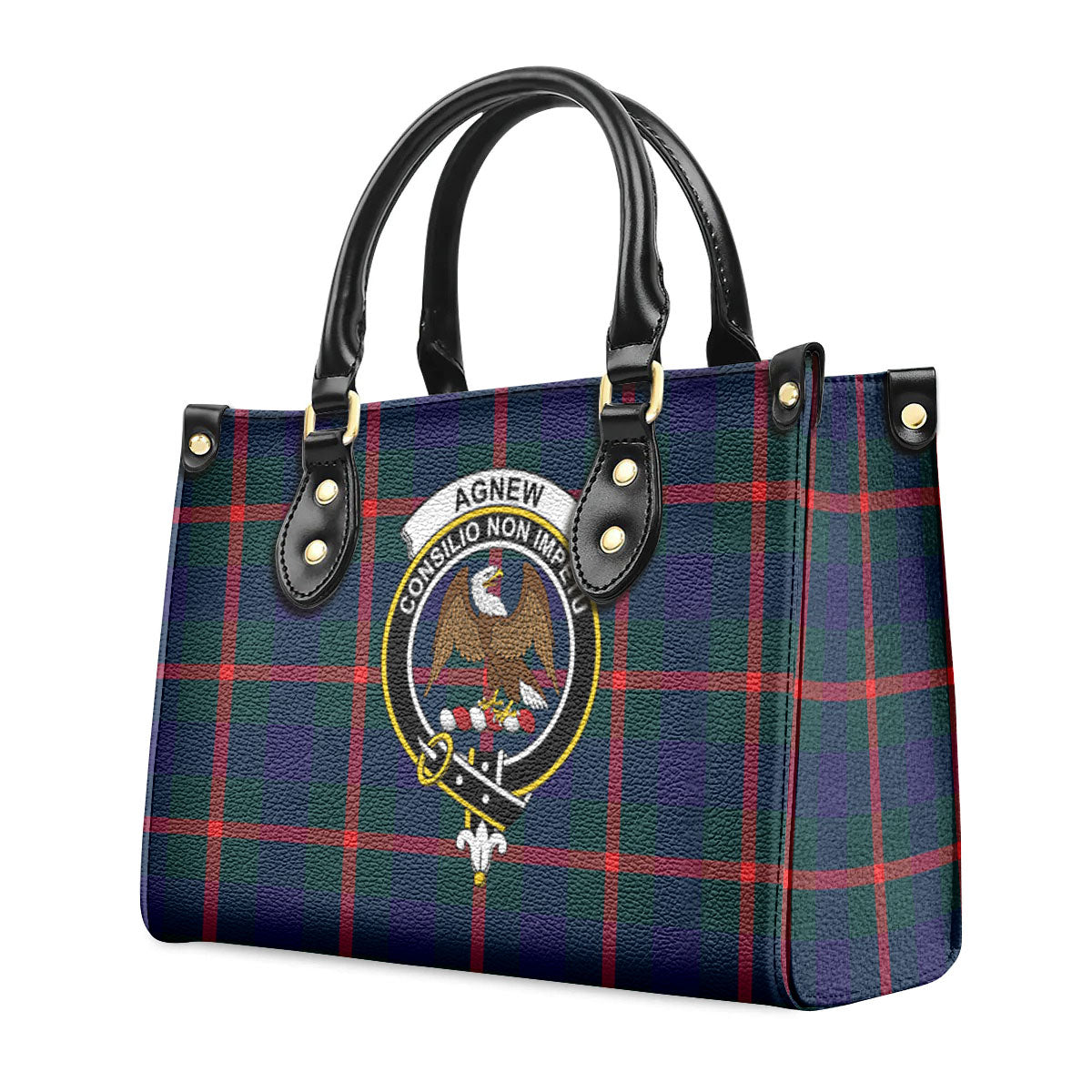 Agnew Modern Tartan Crest Leather Handbag