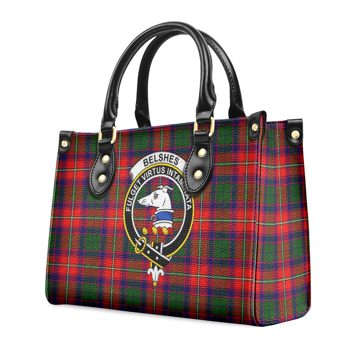 Belshes Tartan Crest Leather Handbag