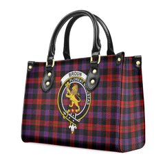 Broun Modern Tartan Crest Leather Handbag