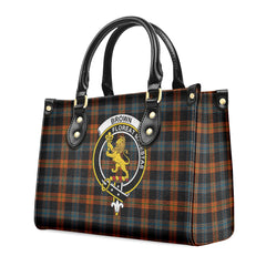 Brown Ancient Tartan Crest Leather Handbag