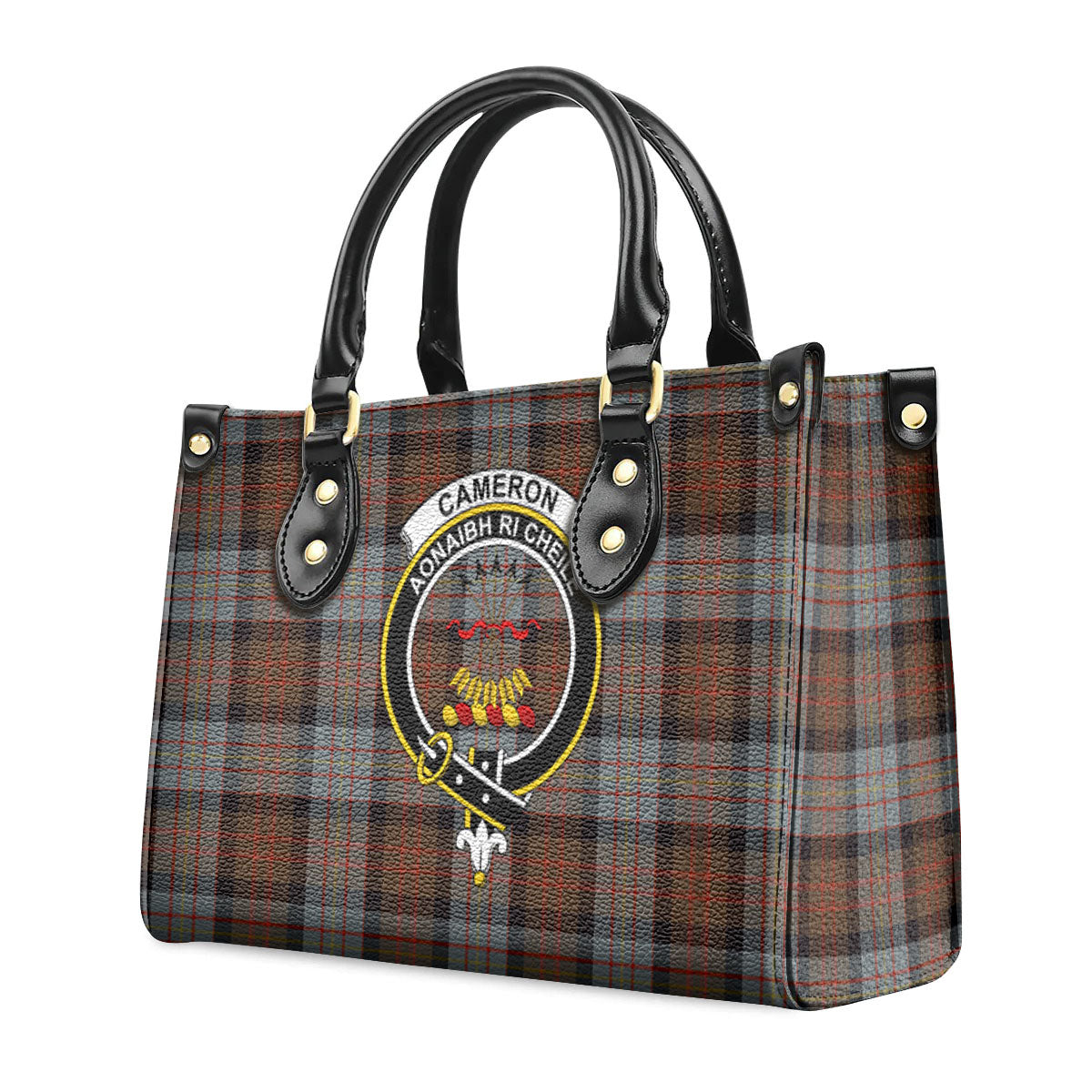 Cameron of Erracht Weathered Tartan Crest Leather Handbag