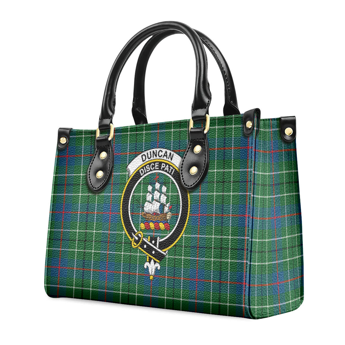 Duncan Ancient Tartan Crest Leather Handbag