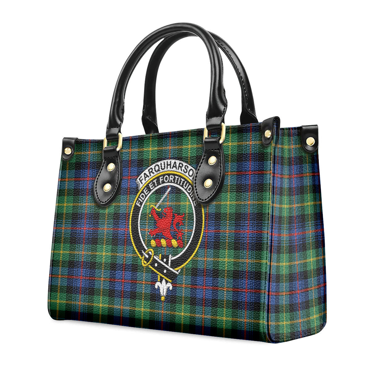 Farquharson Ancient Tartan Crest Leather Handbag