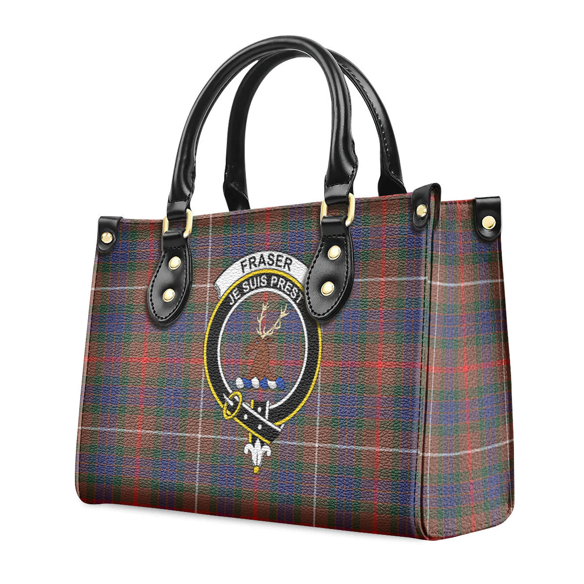 Fraser (of Lovat) Hunting Modern Tartan Crest Leather Handbag