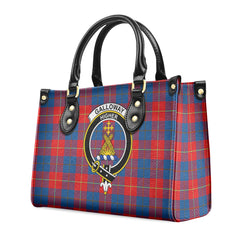 Galloway Red Tartan Crest Leather Handbag