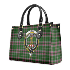 Gray Hunting Tartan Crest Leather Handbag