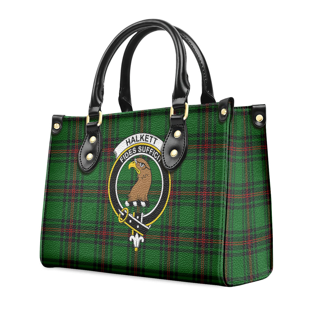 Halkett Tartan Crest Leather Handbag