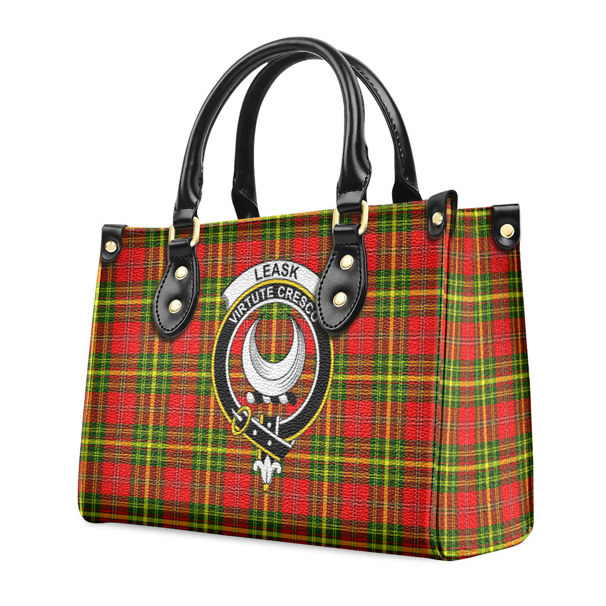 Leask Tartan Crest Leather Handbag