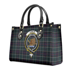 Leslie Hunting Modern Tartan Crest Leather Handbag