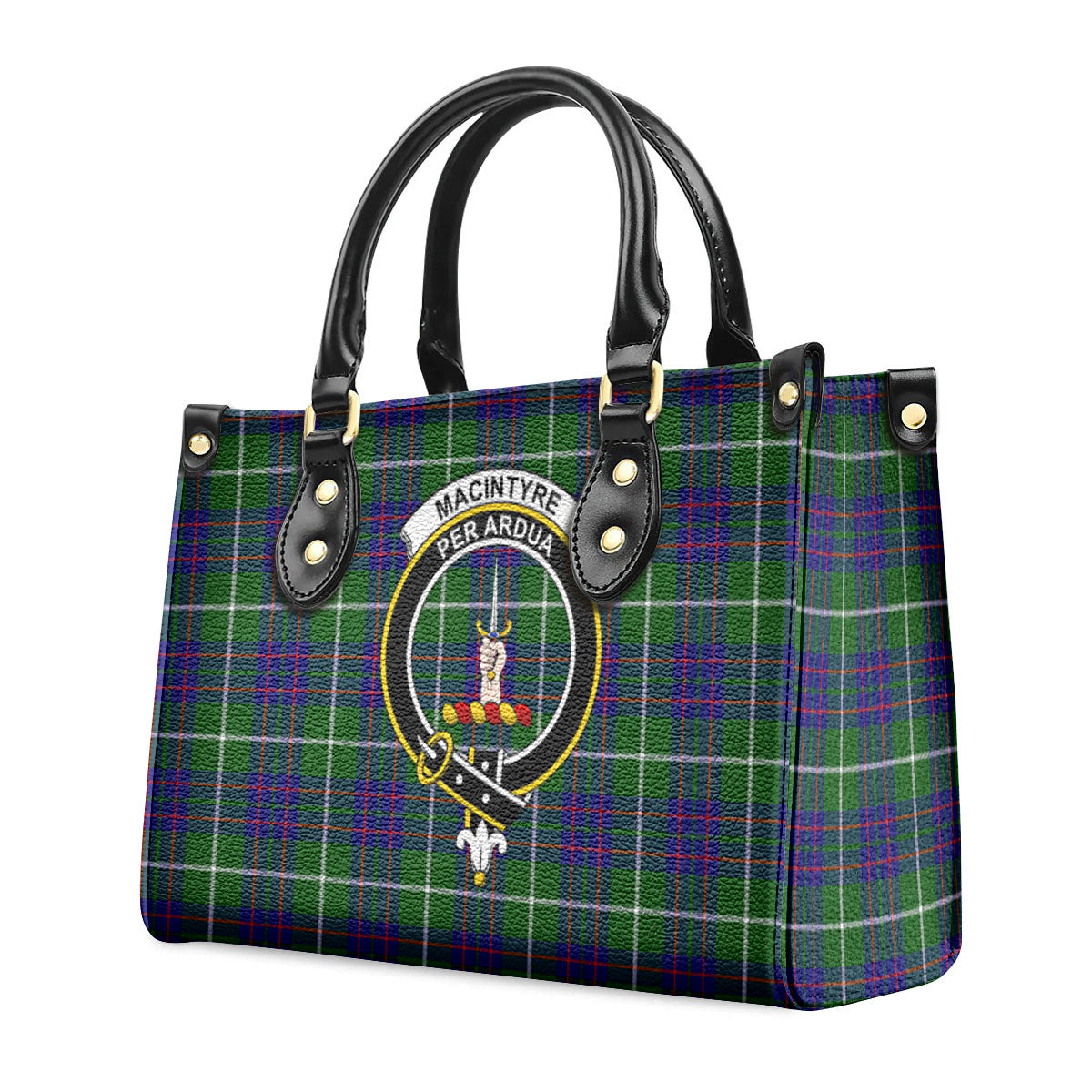 MacIntyre Hunting Modern Tartan Crest Leather Handbag