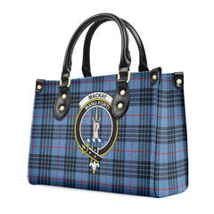 MacKay Blue Tartan Crest Leather Handbag