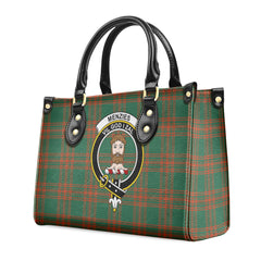 Menzies Green Ancient Tartan Crest Leather Handbag