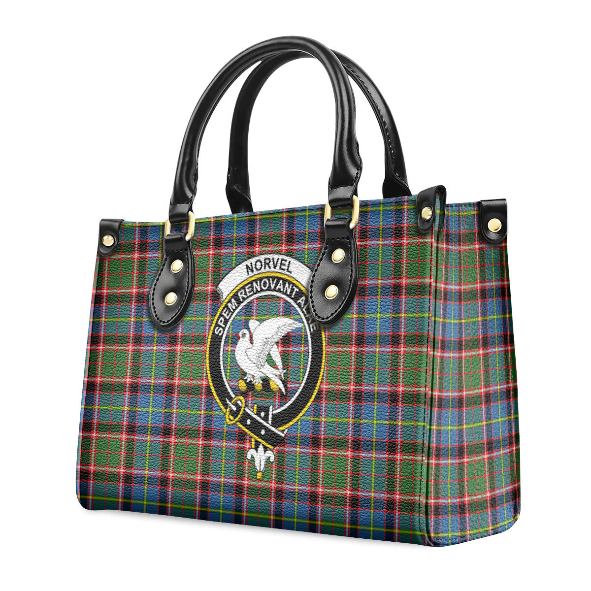 Norvel (or Norvill) Tartan Crest Leather Handbag