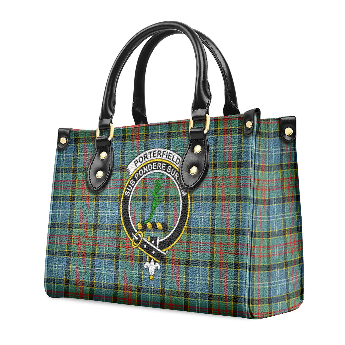 Porterfield Tartan Crest Leather Handbag