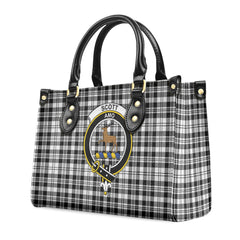 Scott Black & White Modern Tartan Crest Leather Handbag