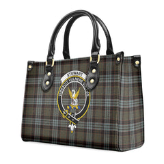 Stewart Old Weathered Tartan Crest Leather Handbag