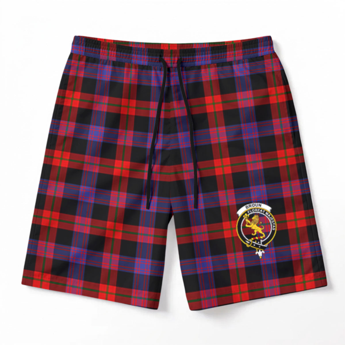 Broun Modern Tartan Crest Men's Beach Shorts
