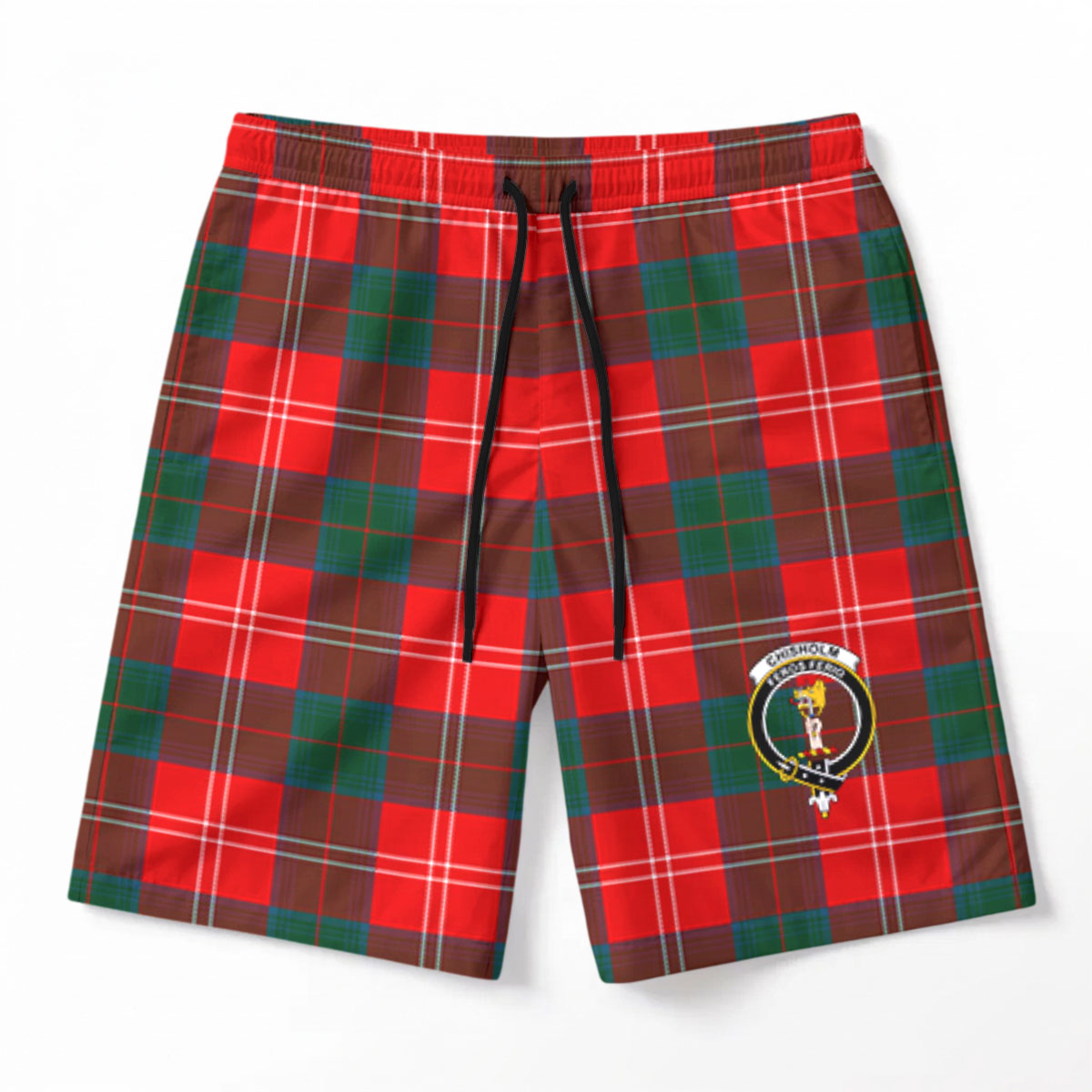 Chisholm Modern Tartan Crest Men's Beach Shorts