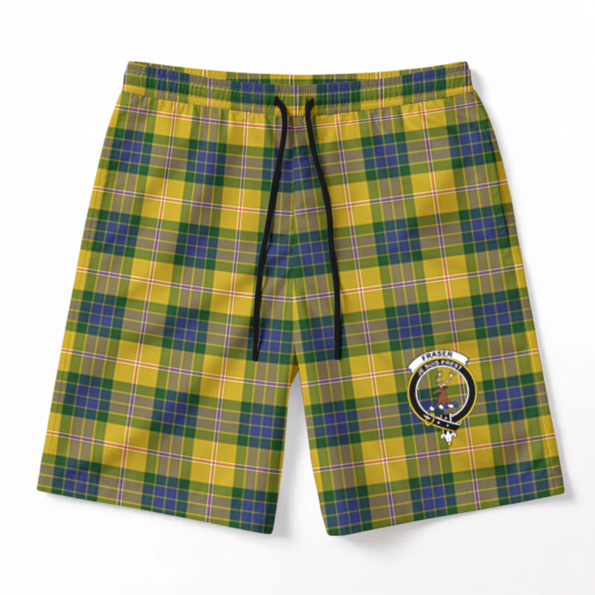 Fraser (of Lovat) Yellow Tartan Crest Men's Beach Shorts