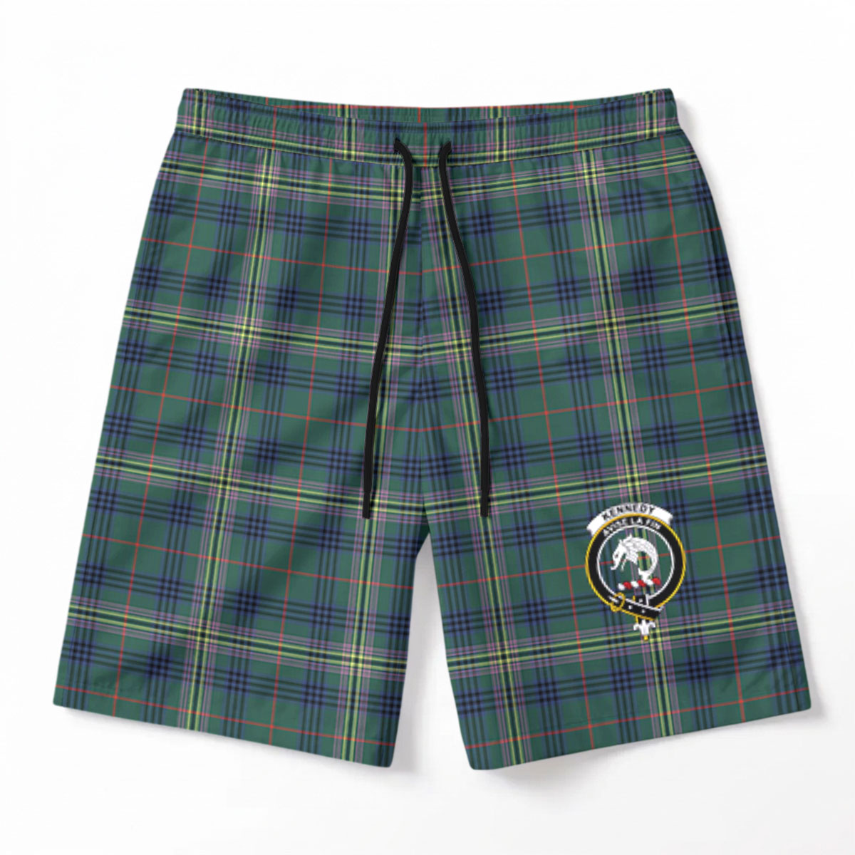 Kennedy Modern Tartan Crest Men's Beach Shorts