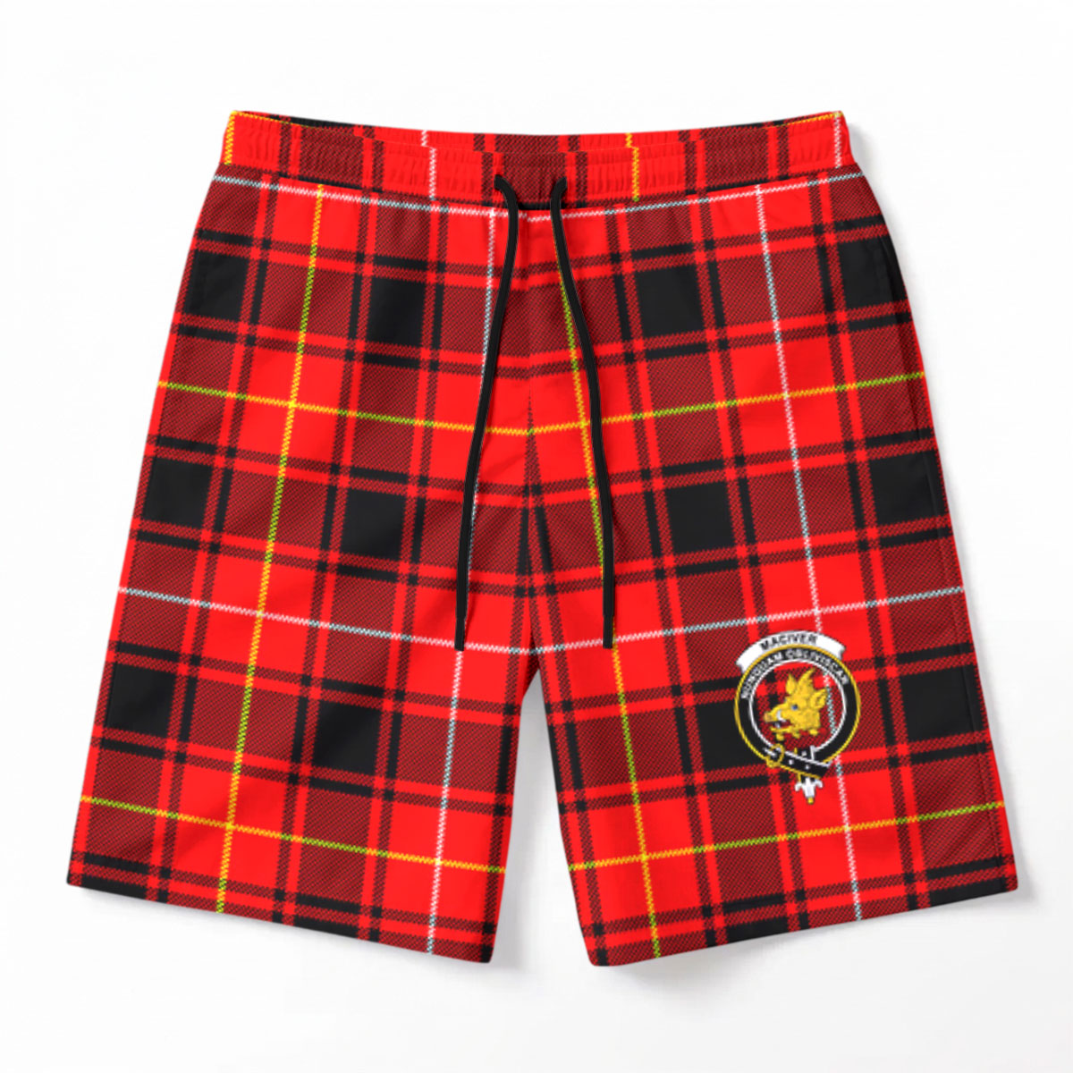 MacIver Modern Tartan Crest Men's Beach Shorts