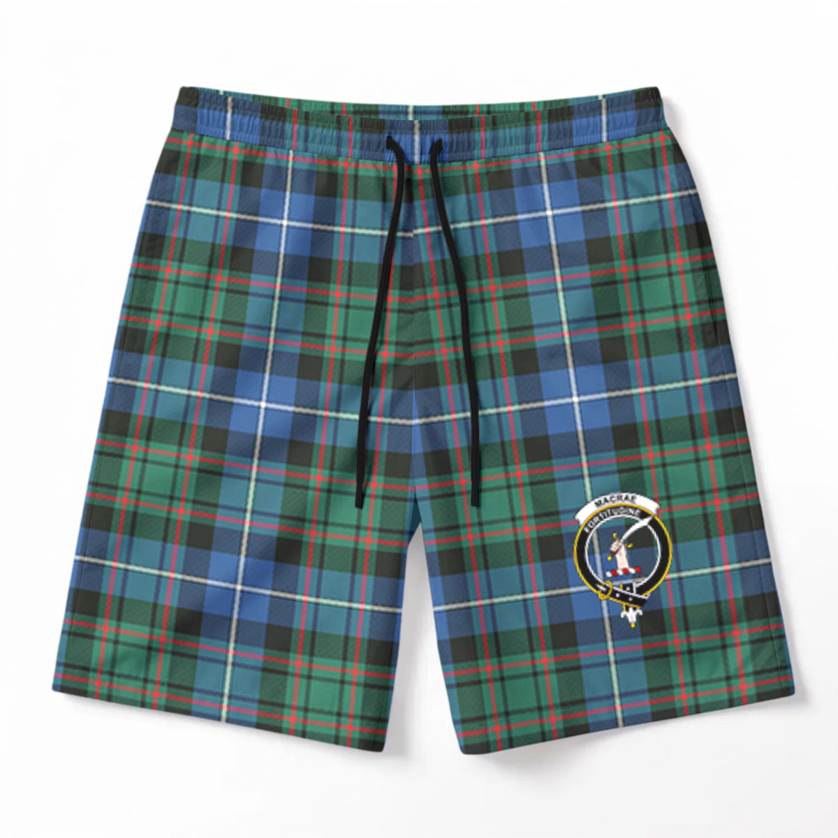 MacRae Hunting Ancient Tartan Crest Men's Beach Shorts