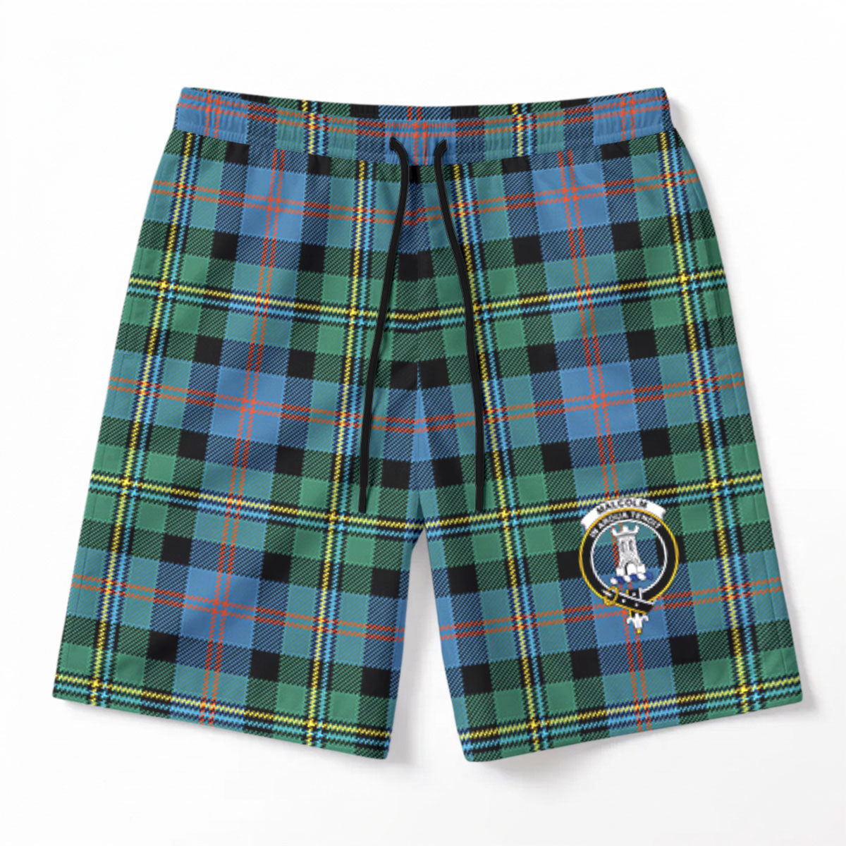 Malcolm Ancient Tartan Crest Men's Beach Shorts